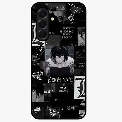 Midnight Chaos Mind Glass Case showing flat back view with abstract dark themed artwork and glossy glass finish.