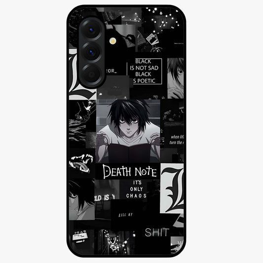 Midnight Chaos Mind Glass Case showing flat back view with abstract dark themed artwork and glossy glass finish.