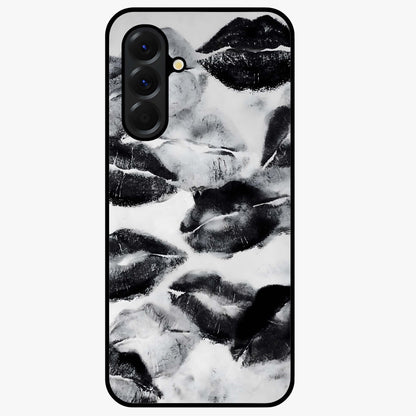 Midnight Kiss Marks Glass Case showing flat back view with lipstick kiss mark artwork and glossy glass finish.
