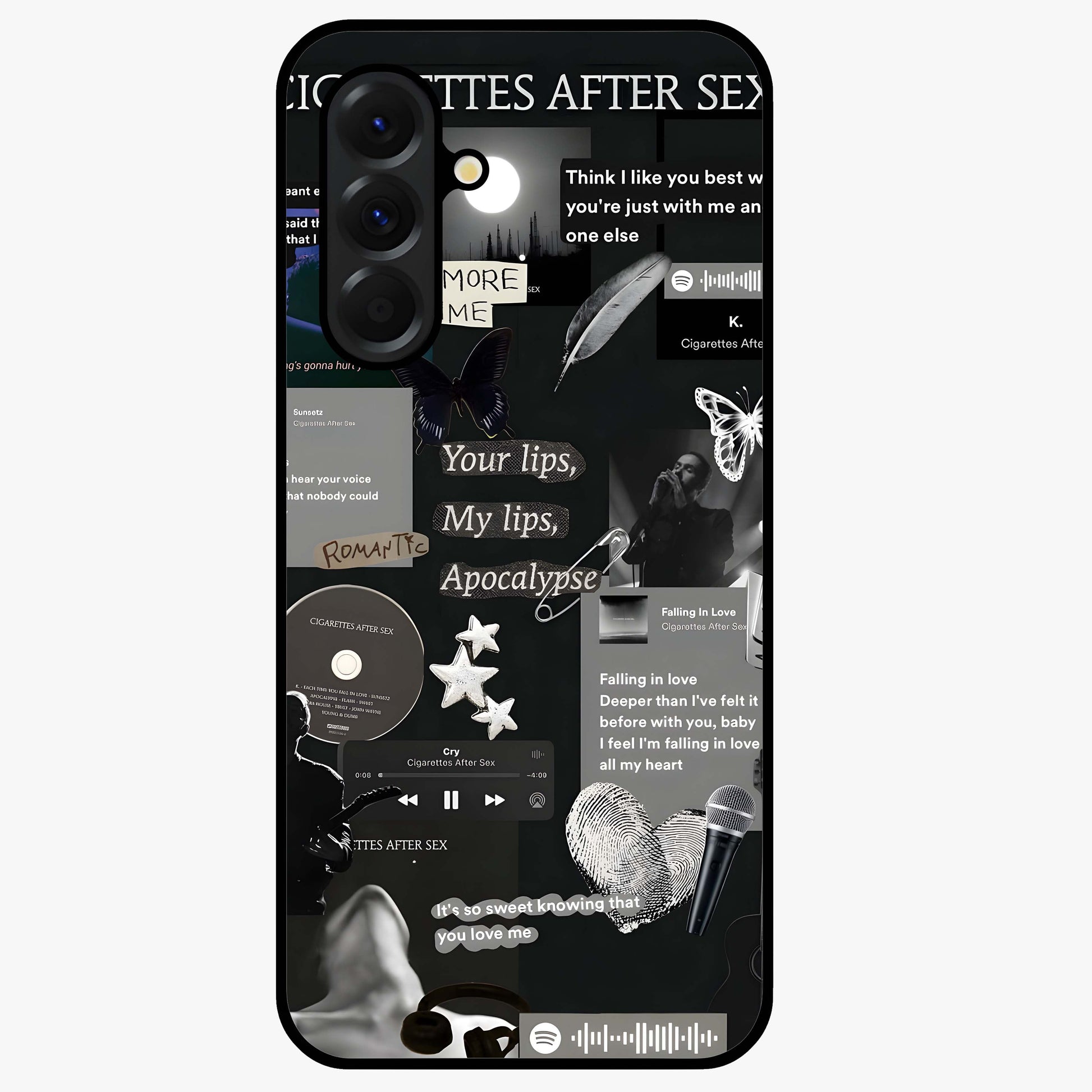Midnight Love Echo Glass Case showing flat back view with romantic midnight themed artwork and glossy glass finish.