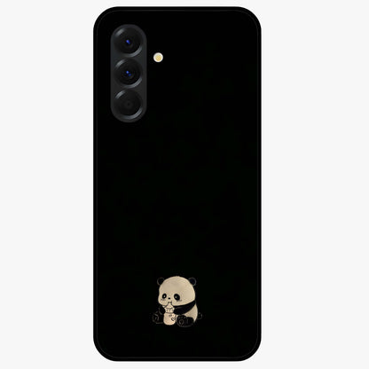 Midnight Panda Love Glass Case showing flat back view with cute panda themed artwork and glossy glass finish.