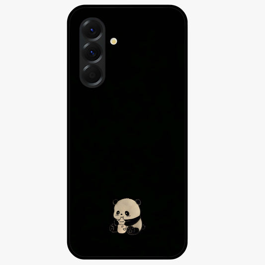 Midnight Panda Love Glass Case showing flat back view with cute panda themed artwork and glossy glass finish.