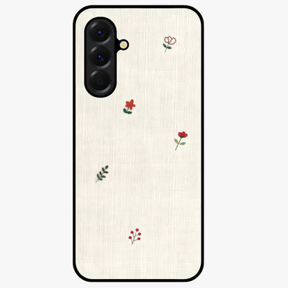 Minimal Petal Whispers Glass Case showing flat back view with soft minimal floral artwork and glossy glass finish.
