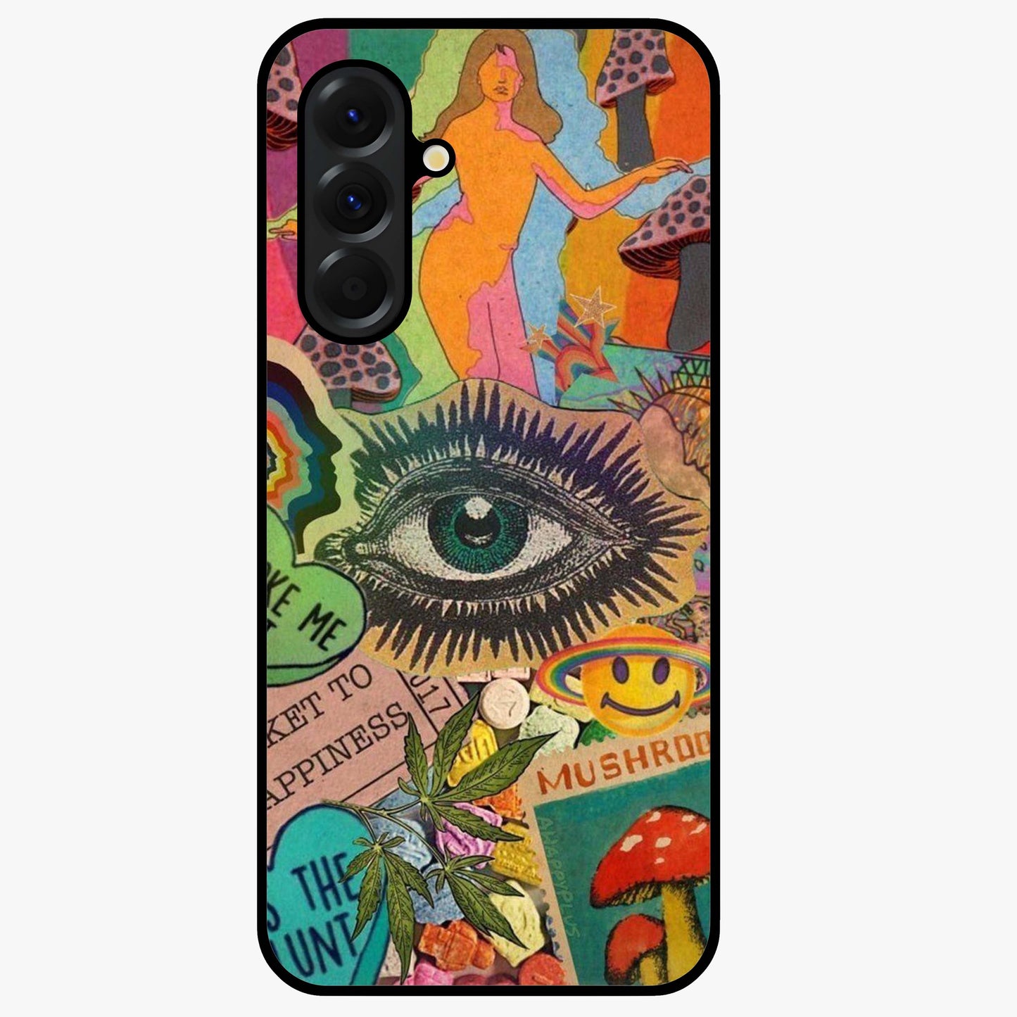 Mystic Eye Wonderland Glass Case showing flat back view with mystical eye themed artwork and glossy glass finish.