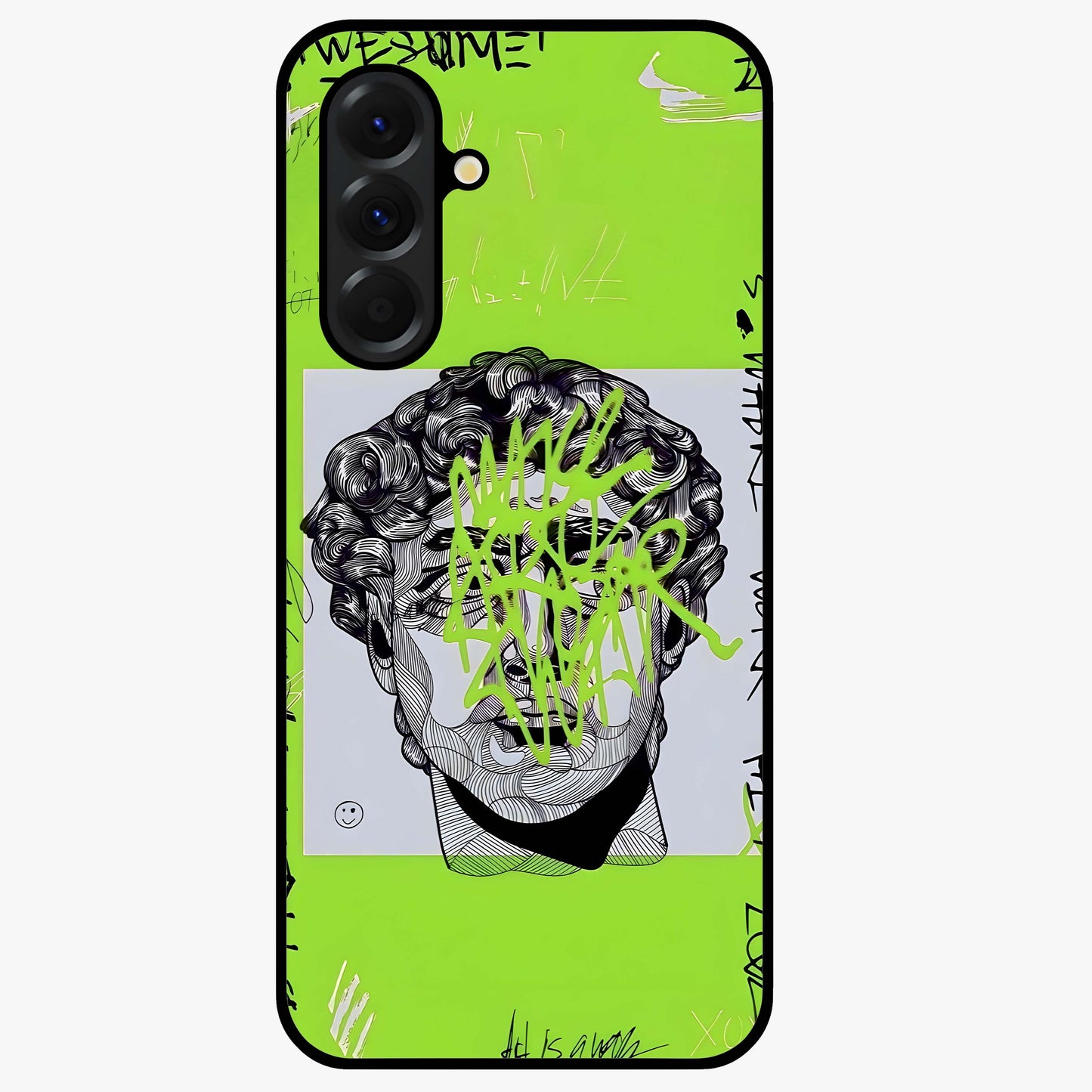 Neo Graffiti Rebellion Glass Case showing flat back view with vibrant graffiti artwork and glossy glass finish.