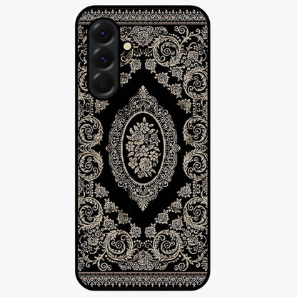 Noir Bloom Elegance Glass Case showing flat back view with elegant dark floral artwork and glossy glass finish.
