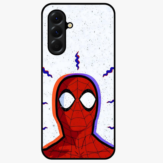 Omg Spiderman Glass Case showing flat back view with bold superhero inspired artwork and glossy glass finish.