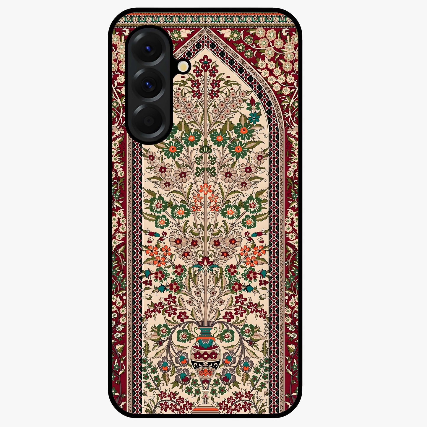 Persian Inspired Glass Case showing flat back view with ornate Persian style pattern artwork and glossy glass finish.