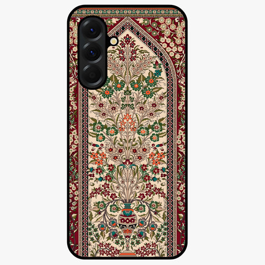 Persian Inspired Glass Case showing flat back view with ornate Persian style pattern artwork and glossy glass finish.