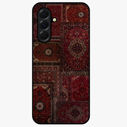 Persian Velvet Tale Glass Case showing flat back view with luxurious Persian velvet pattern artwork and glossy glass finish.