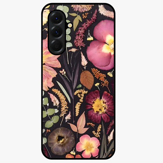Petal Dream Tapestry Glass Case showing flat back view with intricate floral tapestry artwork and glossy glass finish.