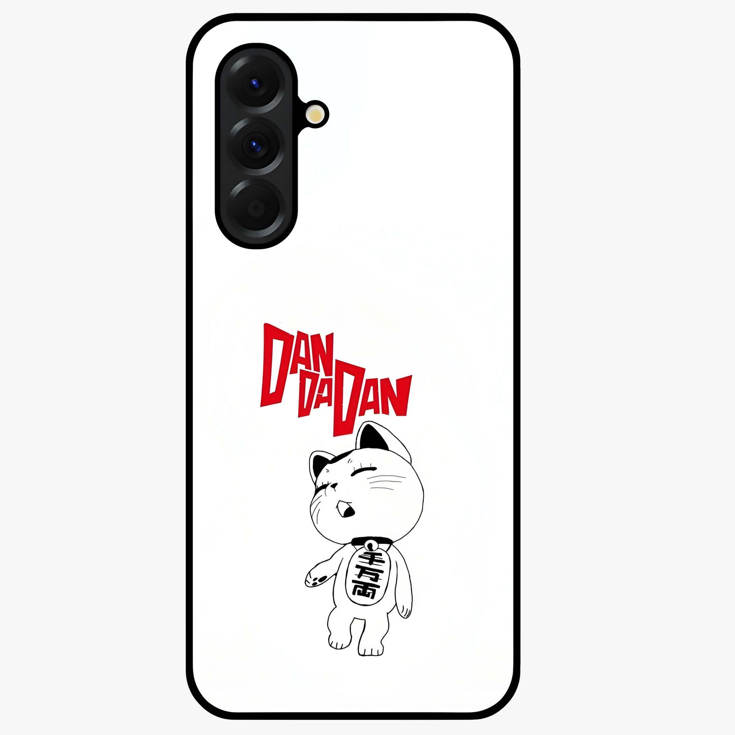 Playful Spirit Charm Glass Case showing flat back view with cheerful charm themed artwork and glossy glass finish.