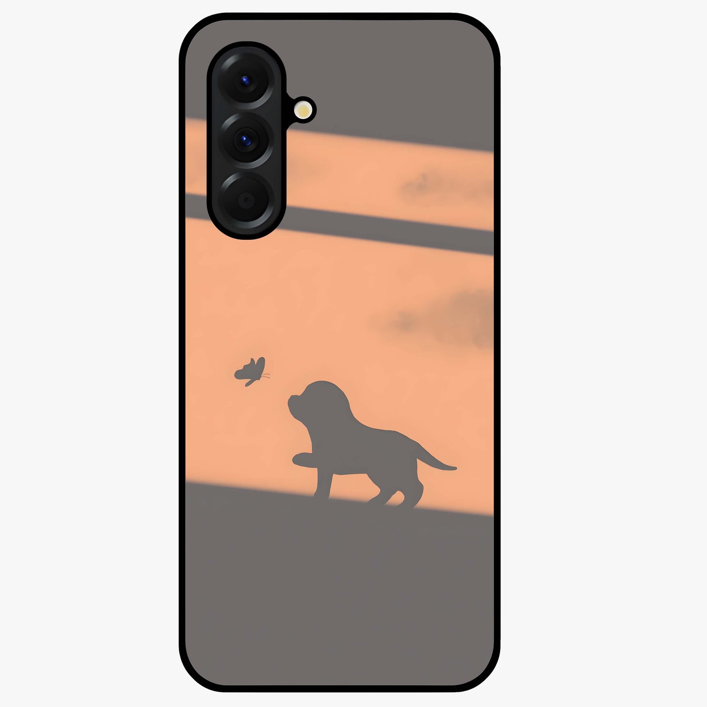 Puppy Shadow Art Glass Case showing flat back view with cute puppy shadow style artwork and glossy glass finish.