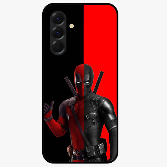 Red & Black Deadpool Theme Glass Case showing flat back view with bold comic inspired artwork and glossy glass finish.