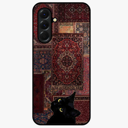 Regal Magic Cat Apple Glass Case showing flat back view with magical cat artwork holding apple and glossy glass finish.