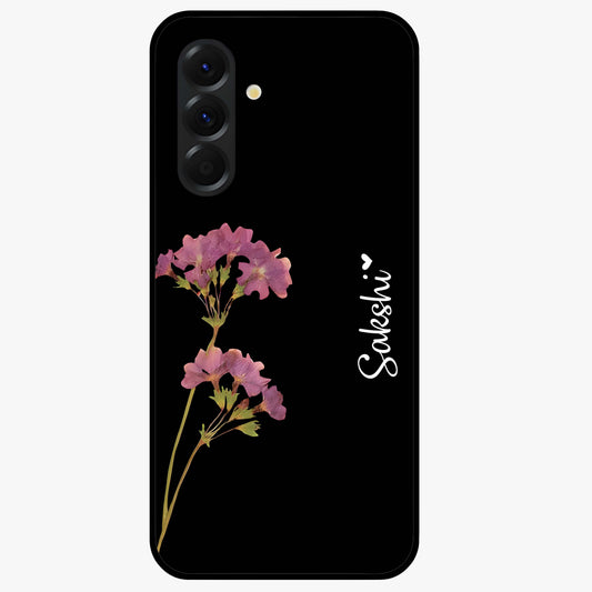 Riching Lavender Flower Custom Name Glass Case showing flat back view with lavender floral artwork and personalized name design.