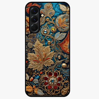Royal Jewel Garden Glass Case showing flat back view with decorative floral garden artwork and glossy glass finish.