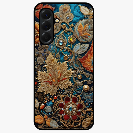 Royal Jewel Garden Glass Case showing flat back view with decorative floral garden artwork and glossy glass finish.