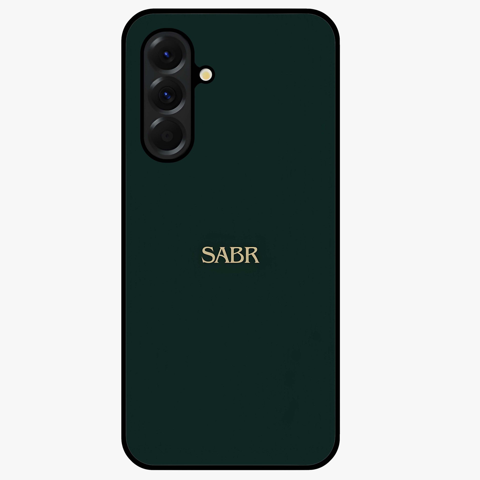 Sabr Minimal Patience Glass Case showing flat back view with minimalist typography artwork and glossy glass finish.