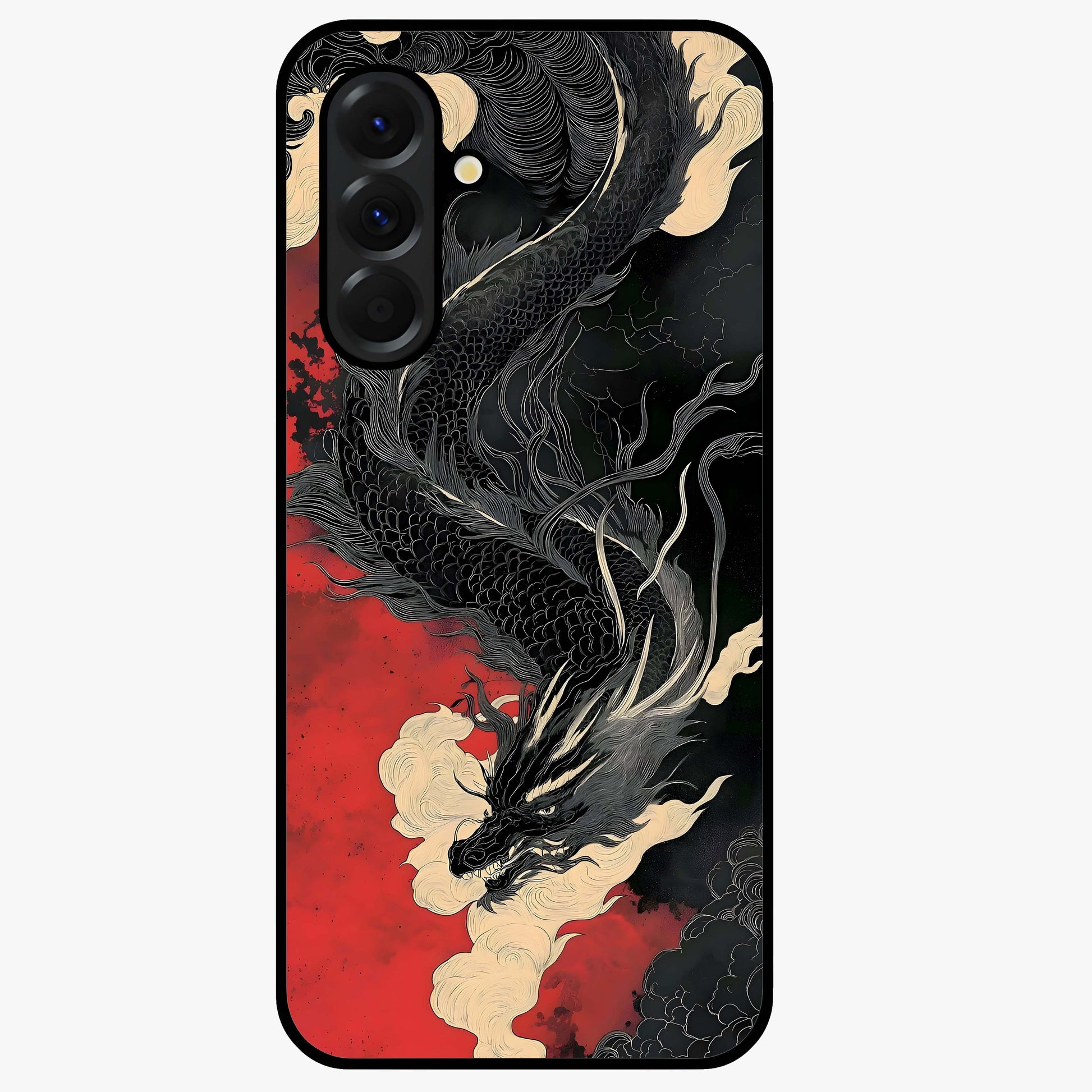 Shadow Dragon Fury Glass Case showing flat back view with fierce dragon artwork and glossy glass finish.