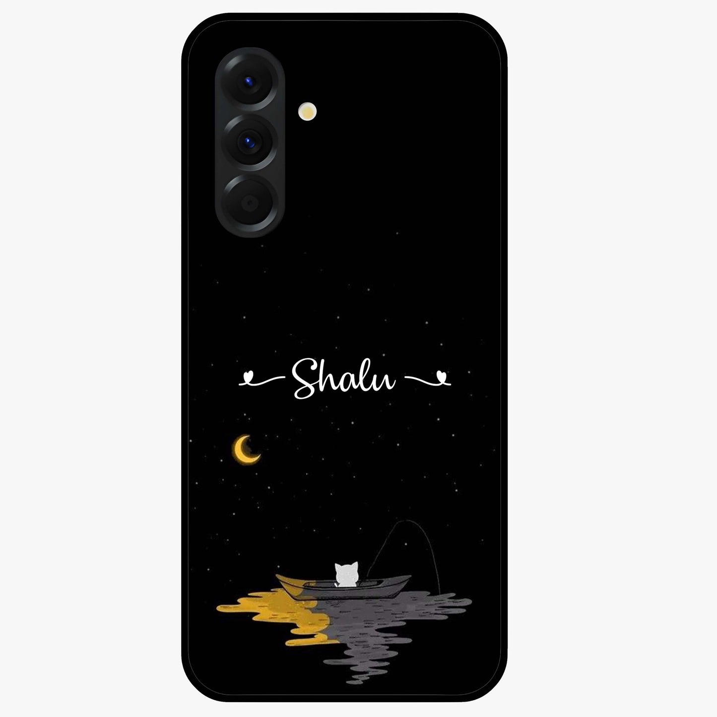Silent Night Row Glass Case showing flat back view with calm night themed artwork and glossy glass finish.