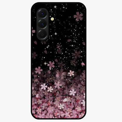 Small Starry Flowers Glass Case showing flat back view with delicate starry floral artwork and glossy glass finish.