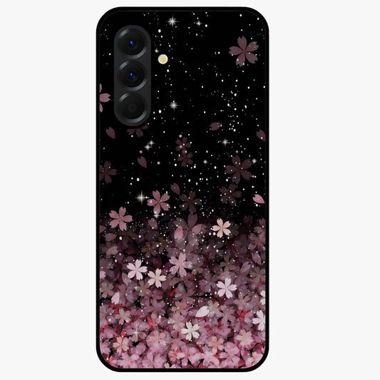 Small Starry Flowers Glass Case showing flat back view with delicate starry floral artwork and glossy glass finish.