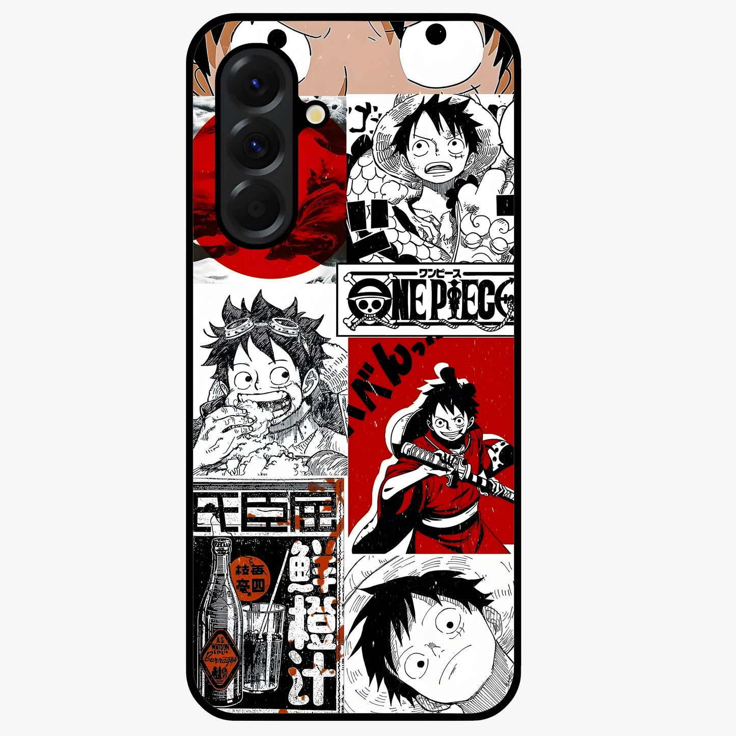 Strawhat Chaos Panels Glass Case showing flat back view with anime inspired chaos panel artwork and glossy glass finish.