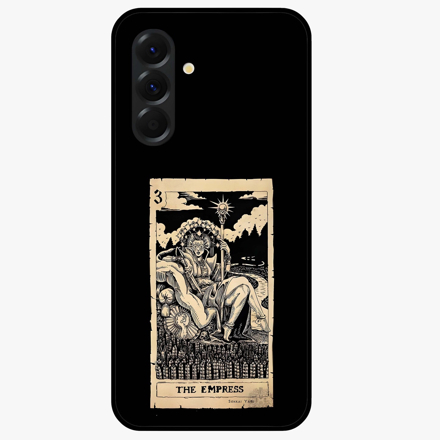 The Empress Glass Case showing flat back view with regal feminine artwork and glossy glass finish.