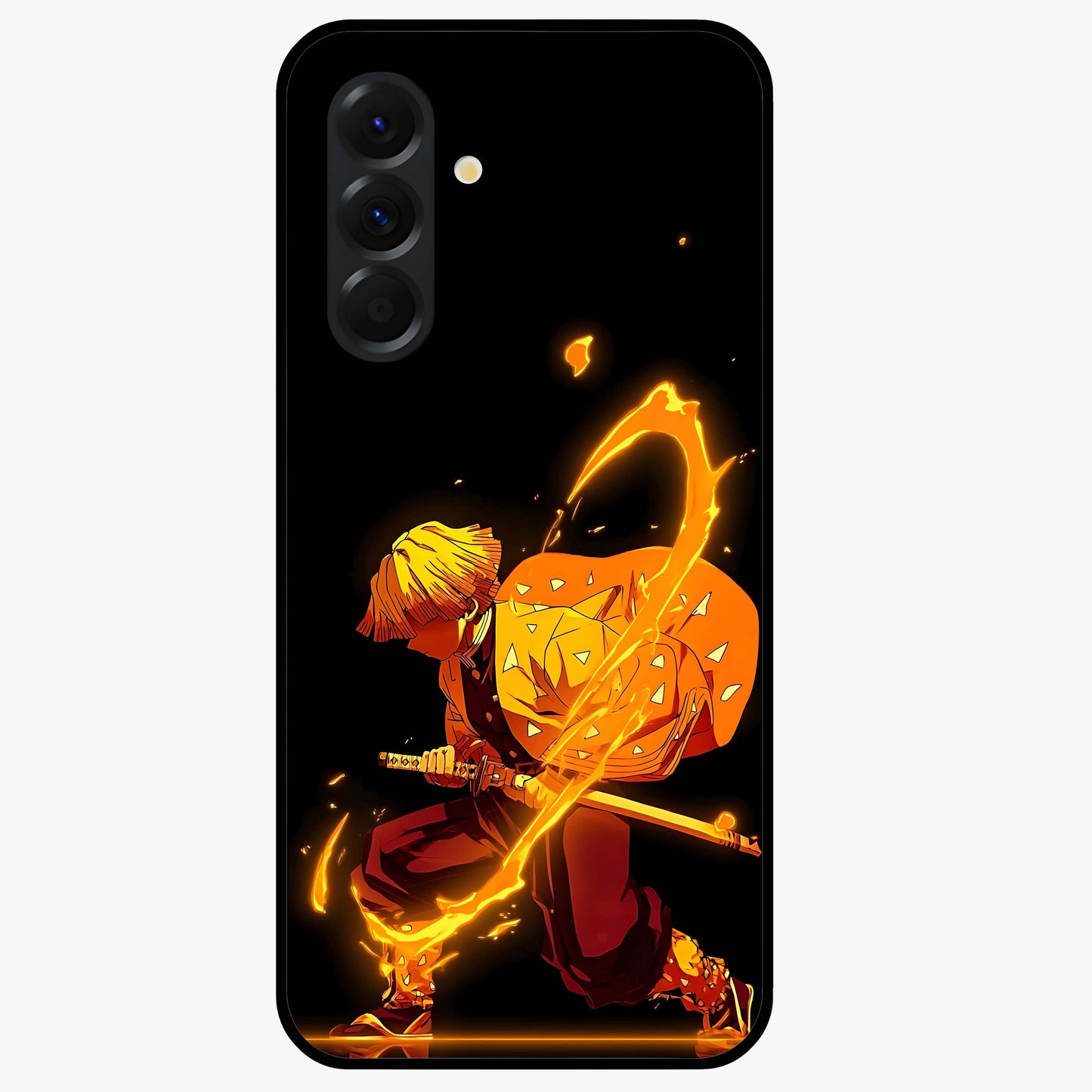 Thunder Flame Execution Glass Case showing flat back view with powerful flame and lightning artwork and glossy glass finish.