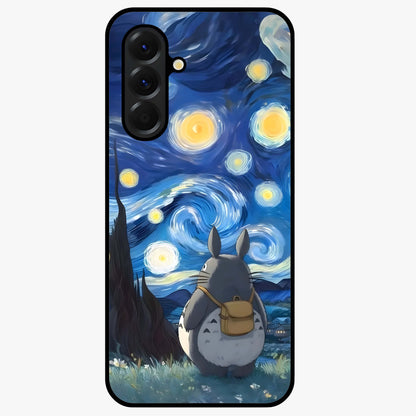 Totoro In Van Gogh Art Glass Case showing flat back view with whimsical character artwork inspired by Van Gogh style and glossy glass finish.
