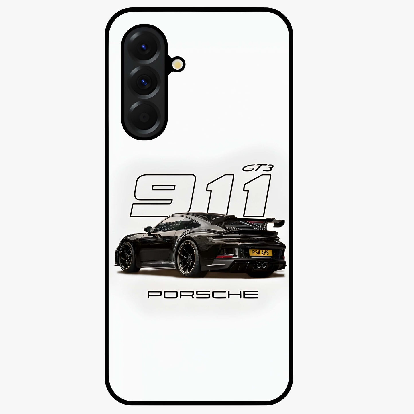 Turbo Legacy Icon Glass Case showing flat back view with iconic sports car inspired artwork and glossy glass finish.