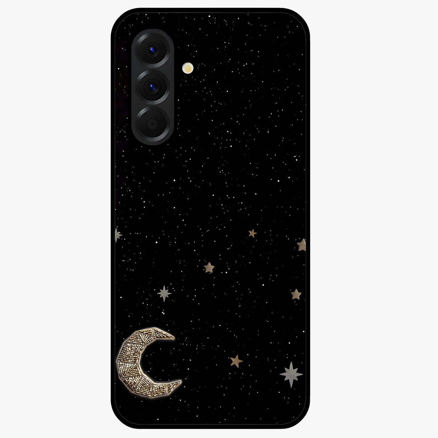 Twinkle Star With Half Moon Glass Case showing flat back view with star and half moon artwork and glossy glass finish.