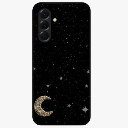 Twinkle Star With Half Moon Glass Case showing flat back view with star and half moon artwork and glossy glass finish.