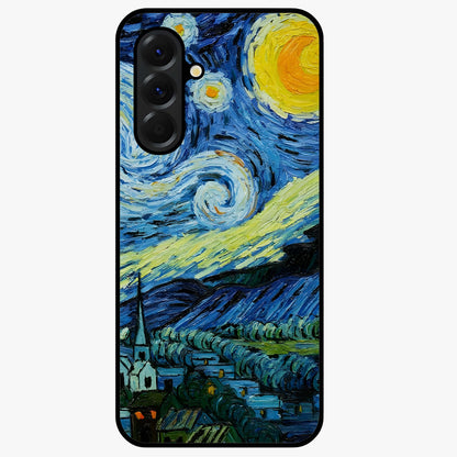 Van Gogh Art Glass Case showing flat back view with classic painterly artwork inspired by Van Gogh style and glossy glass finish.