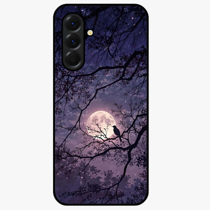 Whispering Moon Silence Glass Case showing flat back view with serene moon themed artwork and glossy glass finish.