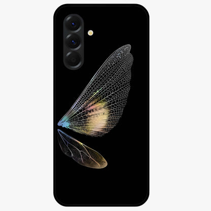 Whispers Of Wings Glass Case showing flat back view with graceful wing inspired artwork and glossy glass finish.