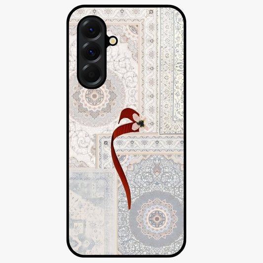 White Aesthetic Bow Glass Case showing flat back view with minimal bow artwork and glossy glass finish.