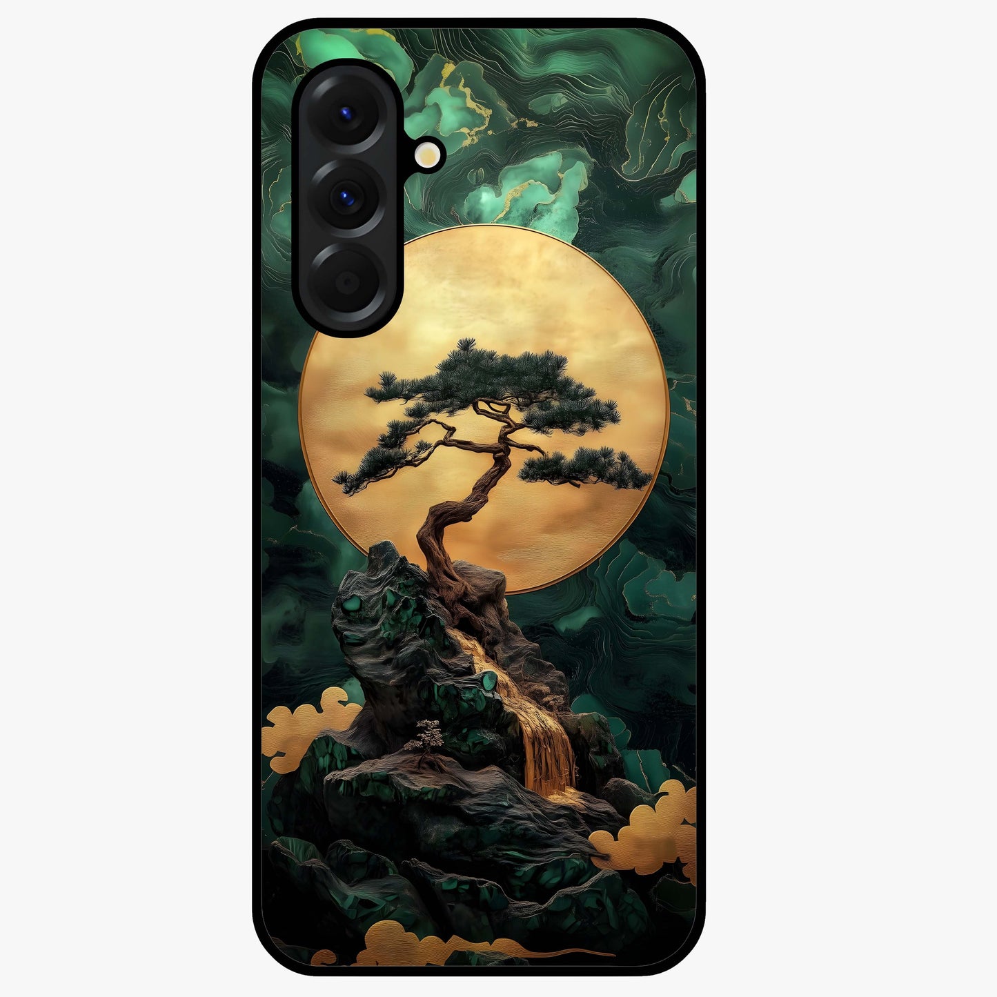 Zen Moon Rise Glass Case showing flat back view with calm moonrise artwork and glossy glass finish.