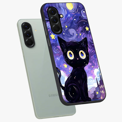 Abstract Cat Art Glass Case displayed in angled mockup highlighting modern abstract cat artwork and sleek glass surface.