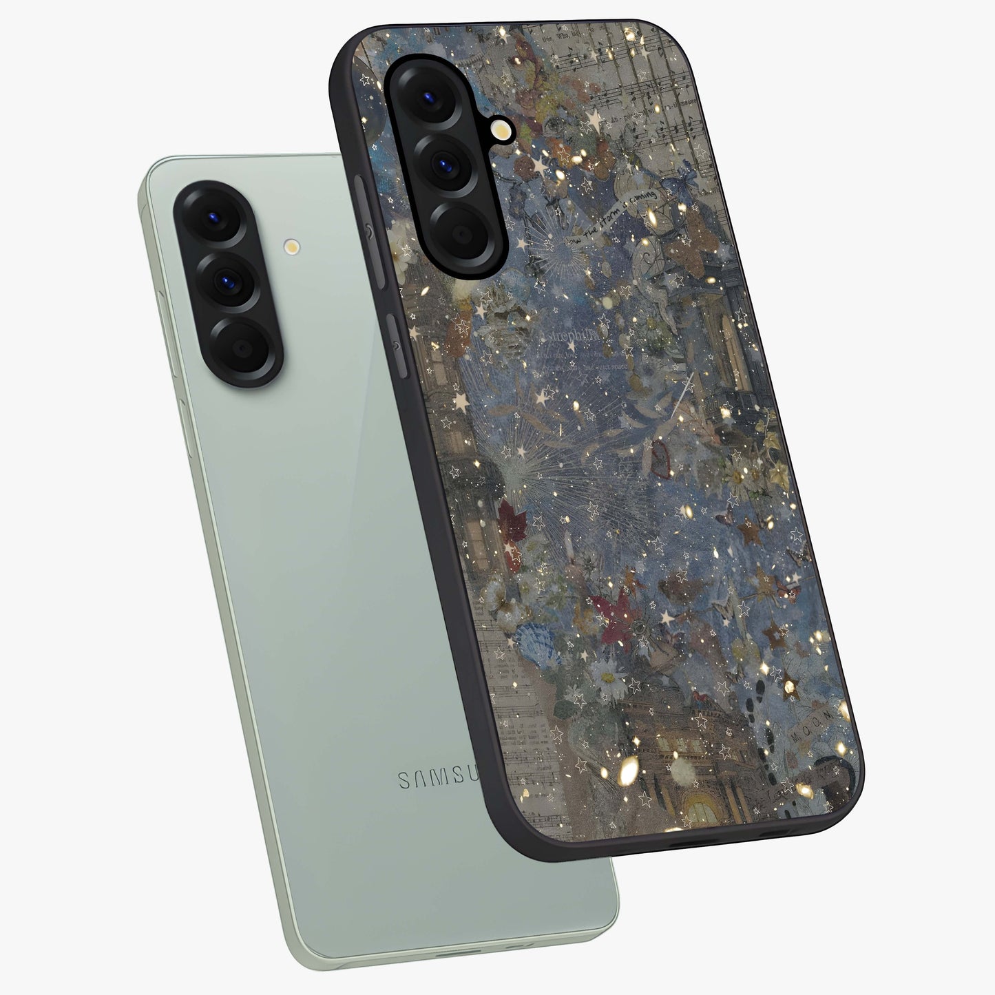 Aesthetic Astrolophia Glass Case displayed in angled mockup highlighting artistic aesthetic elements and smooth glass surface.