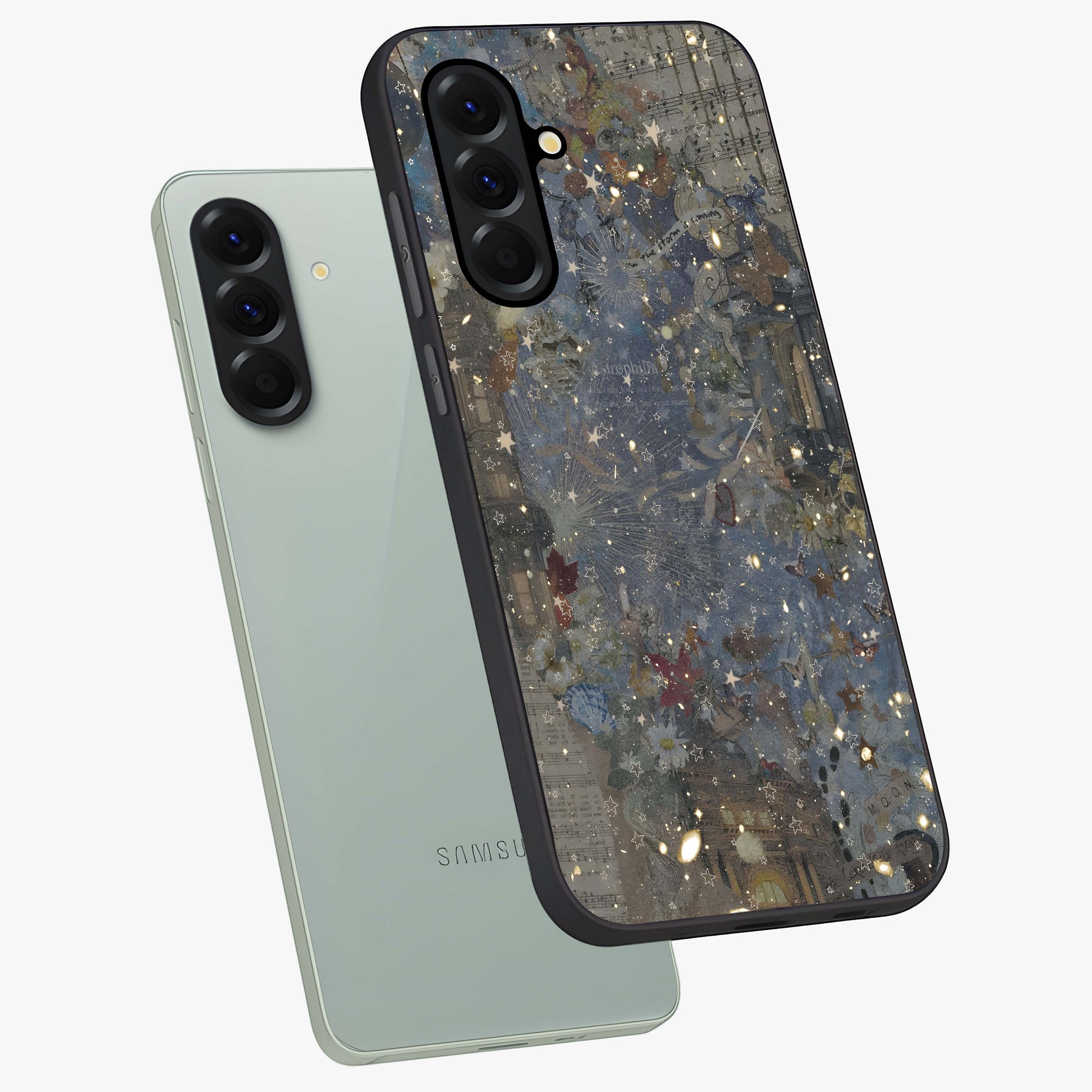 Aesthetic Astrolophia Glass Case displayed in angled mockup highlighting artistic aesthetic elements and smooth glass surface.