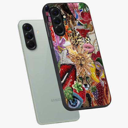 Beaded Fashion Jungle Glass Case displayed in angled mockup highlighting colorful fashion bead design and artistic pattern.