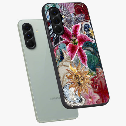 Beaded Garden Fantasy Glass Case displayed in angled mockup highlighting fantasy inspired floral bead pattern.