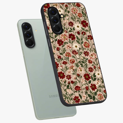 Biege Flower With Leaf Glass Case displayed in angled mockup highlighting minimal floral leaf design and elegant aesthetic.