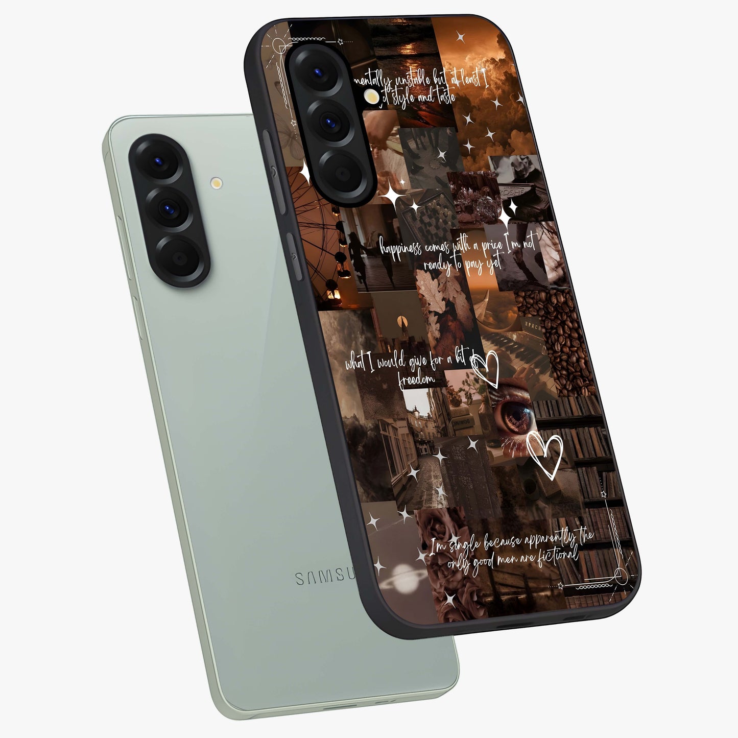 Bittersweet Aesthetic Chaos Glass Case displayed in angled mockup highlighting expressive abstract artwork and edgy aesthetic theme.