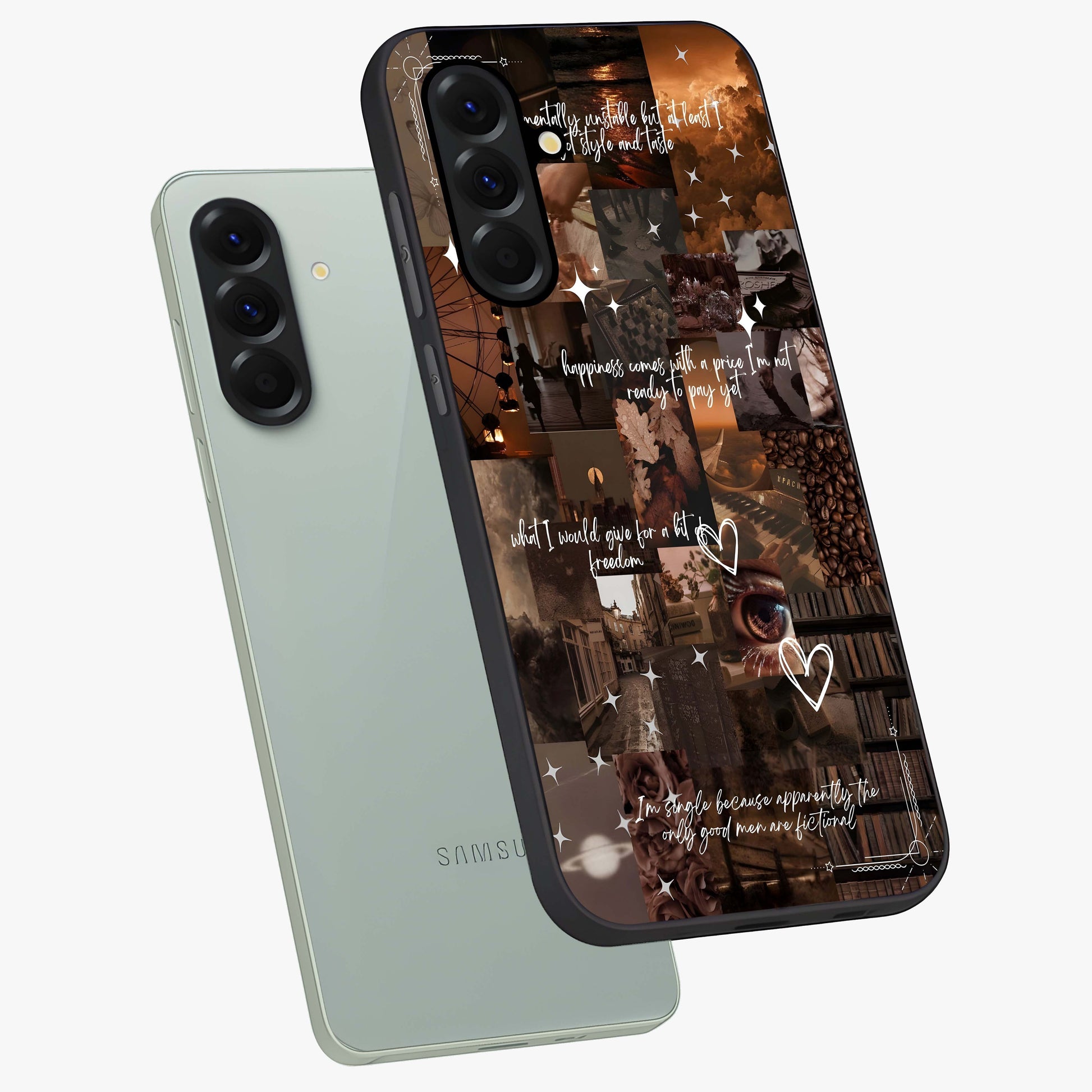Bittersweet Aesthetic Chaos Glass Case displayed in angled mockup highlighting expressive abstract artwork and edgy aesthetic theme.