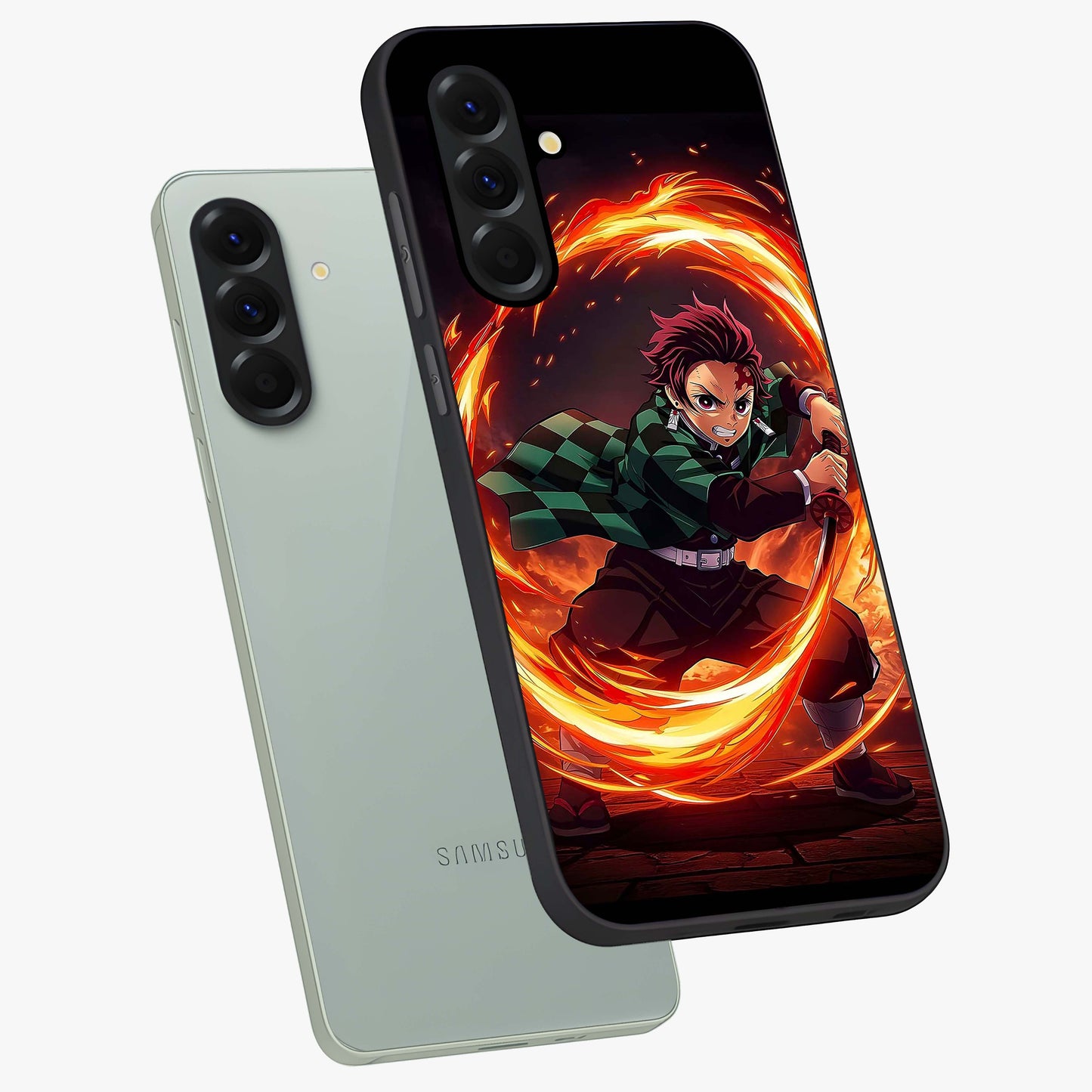 Blazing Sword Resolve Glass Case displayed in angled mockup highlighting powerful sword illustration and bold fantasy theme.