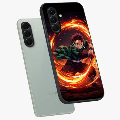Blazing Sword Resolve Glass Case displayed in angled mockup highlighting powerful sword illustration and bold fantasy theme.