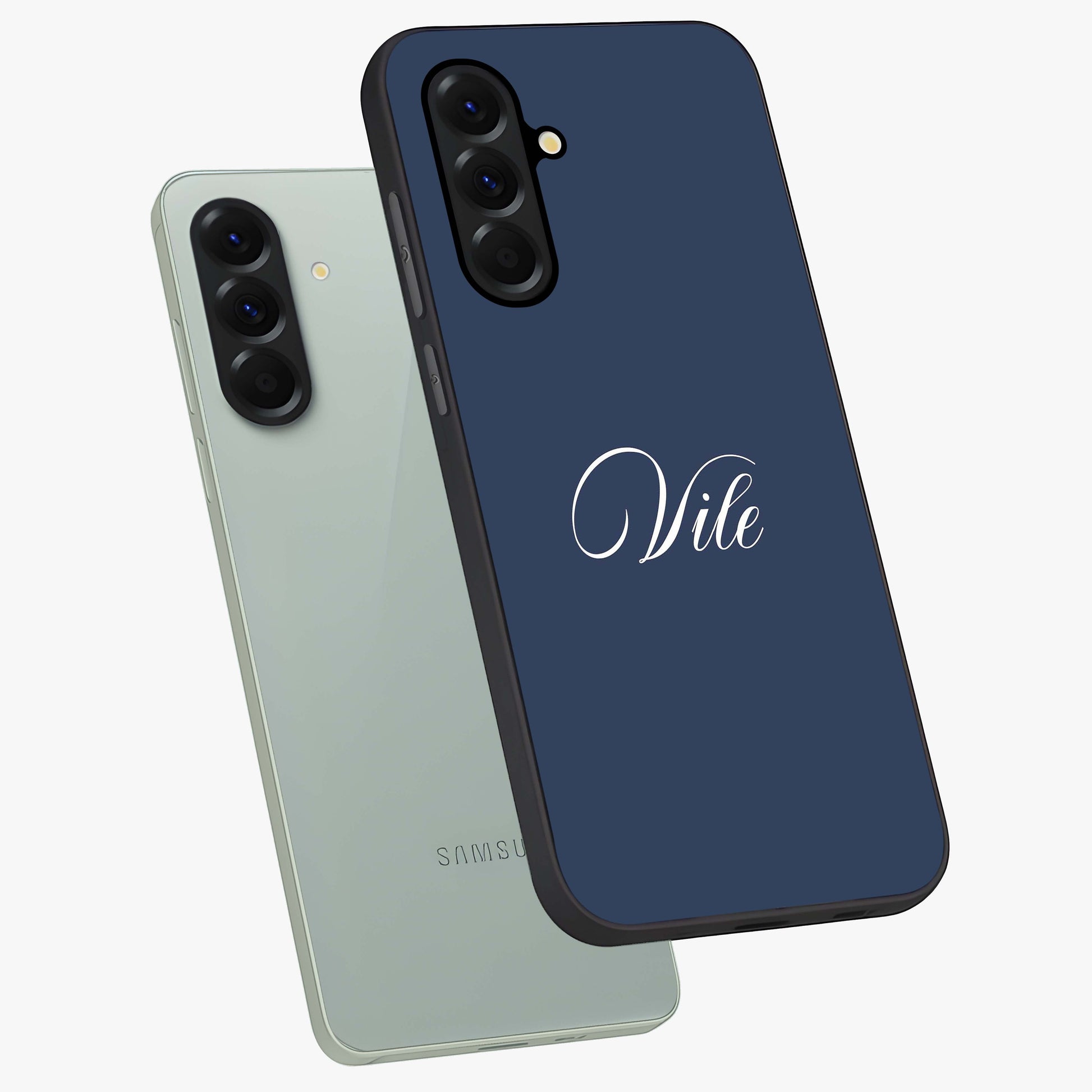 Blue Vintage Floral Pattern Glass Case showing flat back view with elegant vintage floral artwork and glossy glass finish.